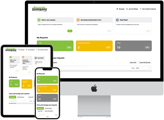 Software status portal mockup on desktop, tablet, and mobile